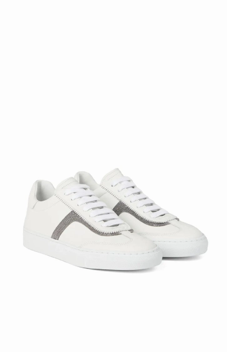 Low-Top Leather Sneakers With Textured Stripe