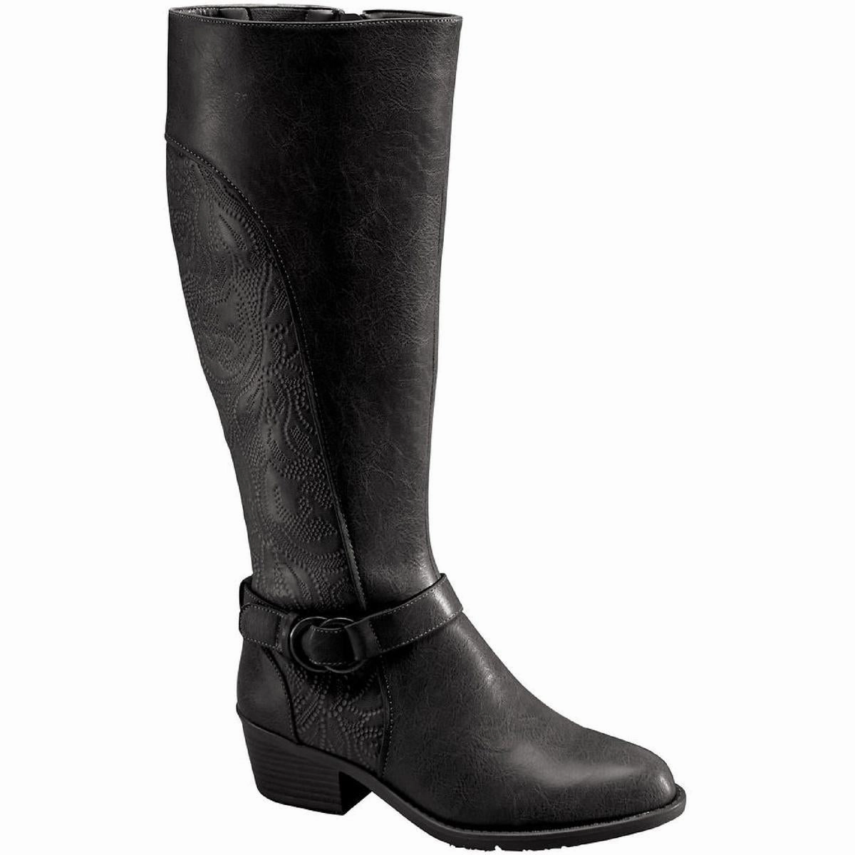 Luella Womens Embossed Faux Leather Knee-High Boots Cheap Womens Leather Boots