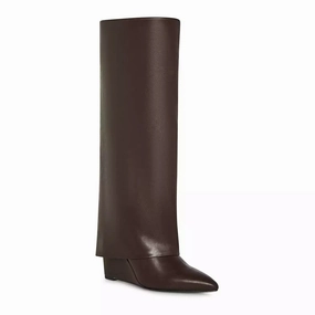 Madden Girl Evannder Women 6 Brown Pointed Toe Knee High Fold-Over Boots KHD2036 Top-rated Womens Boots outlet