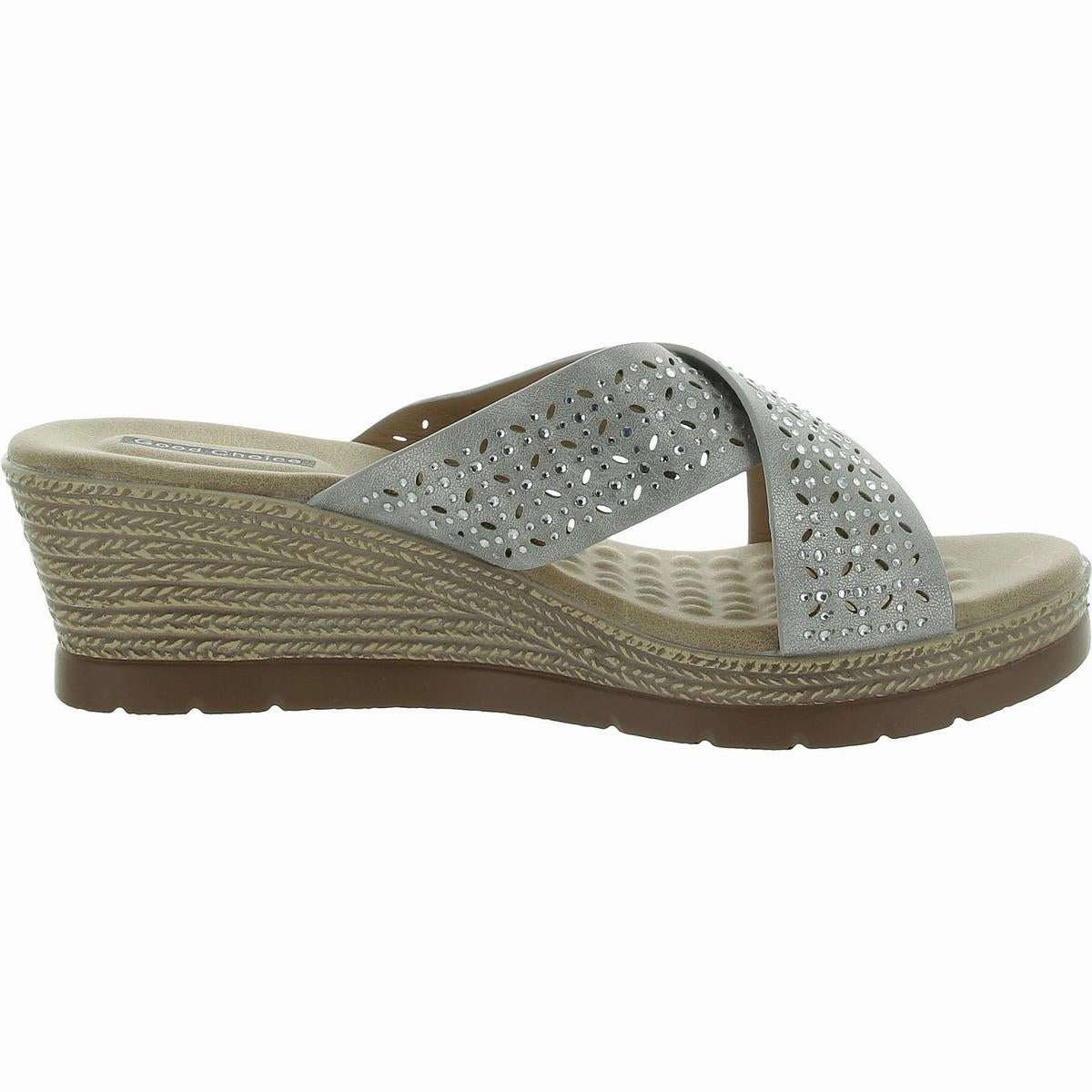 Malia Womens Faux Leather Embellished Wedge Sandals