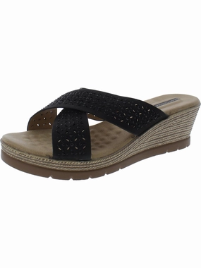 Malia Womens Faux Leather Embellished Wedge Sandals Stylish Womens Sandals for less