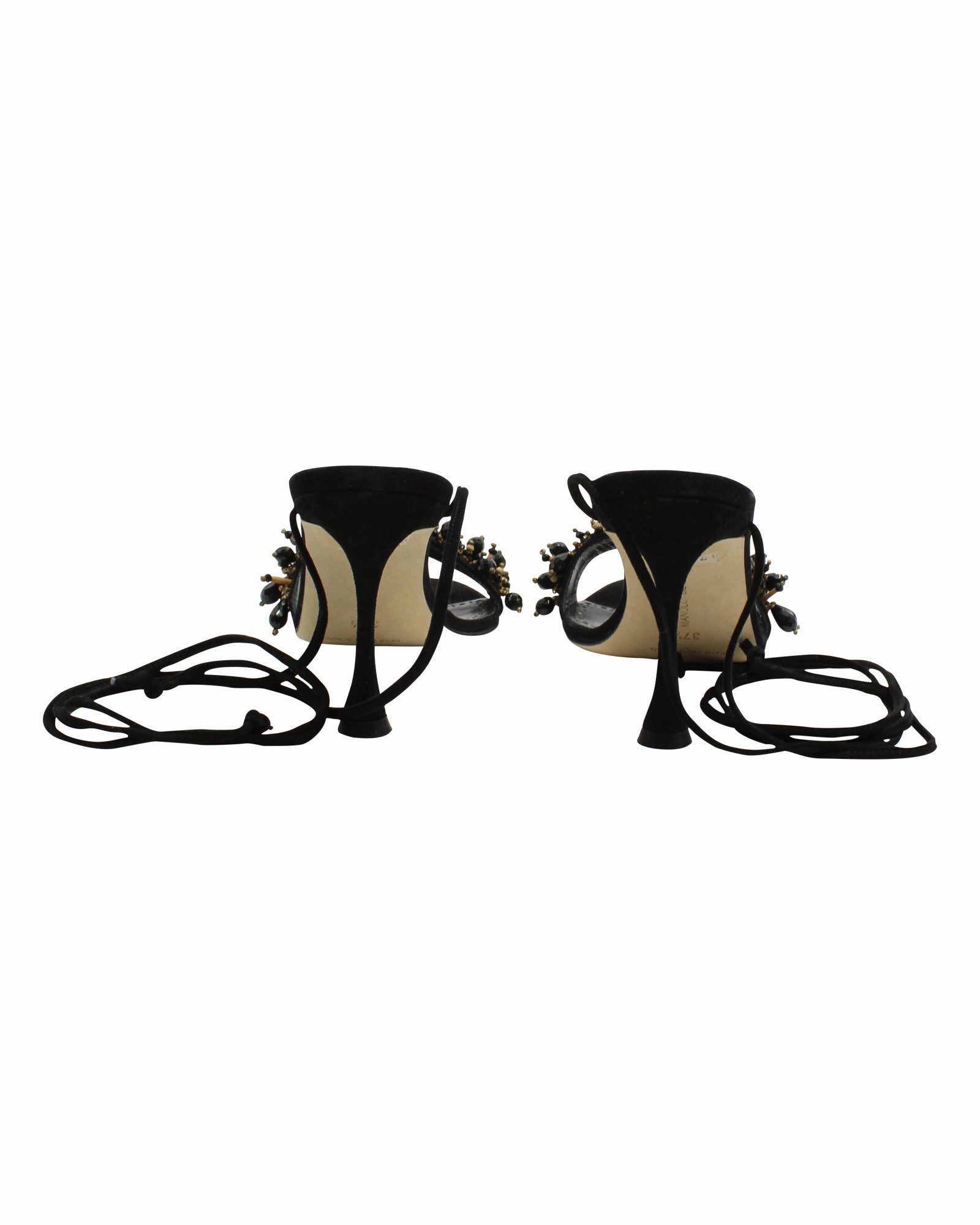 Manolo Blahnik Embellished Strappy Sandals in Black Leather