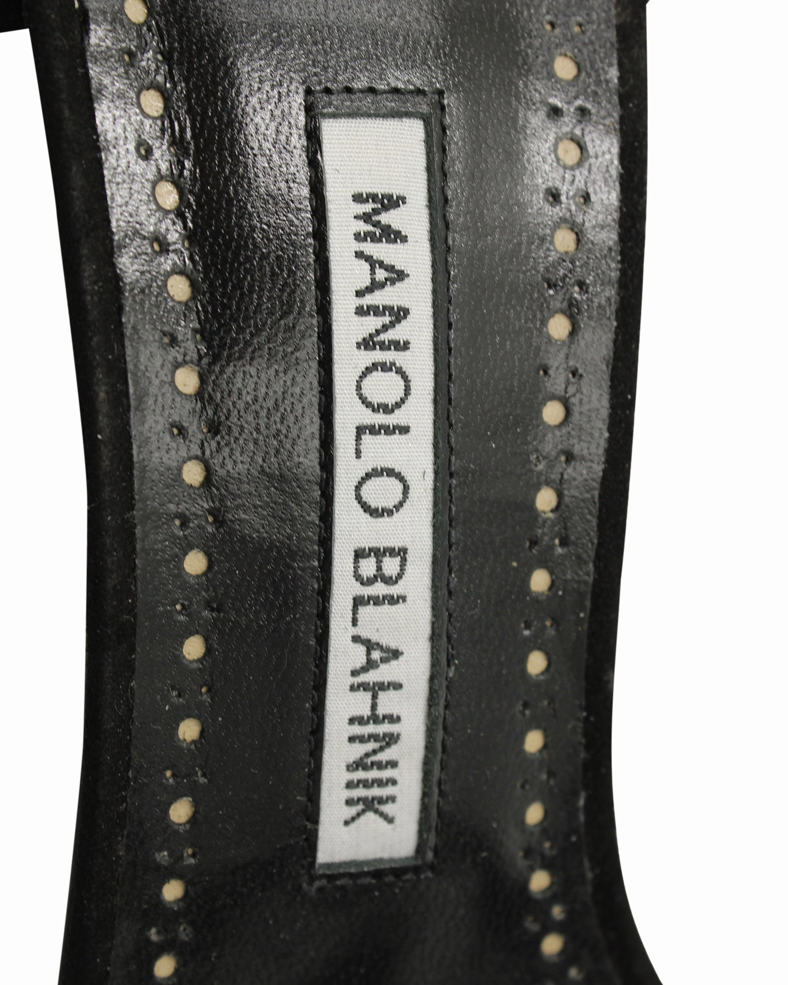Manolo Blahnik Embellished Strappy Sandals in Black Leather