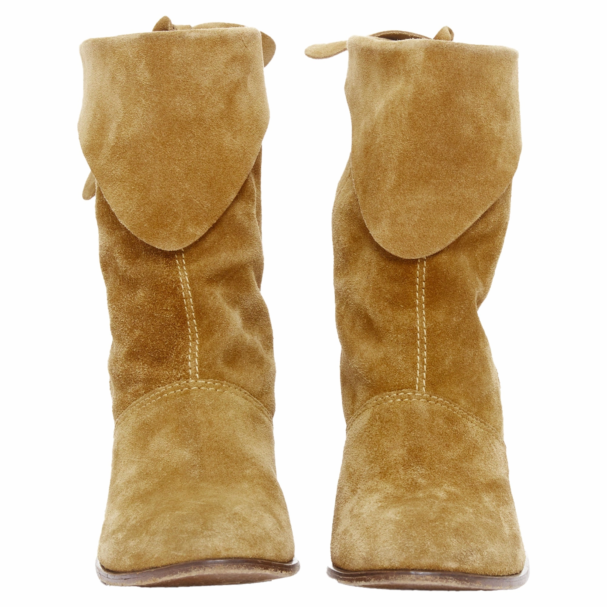 Marc Jacobs tan suede bow slouchy western boots