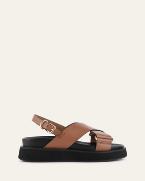 MARLEY FLAT SANDALS DARK TAN LEATHER Womens Sandals on sale