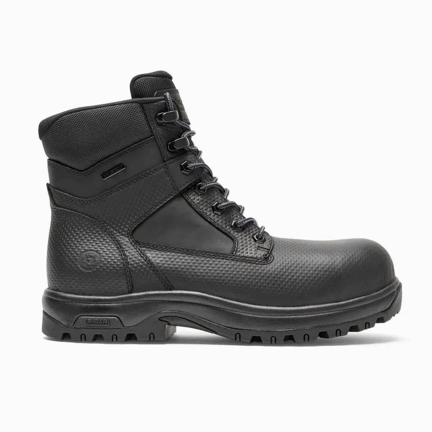 Men's 8000Works Waterproof Safety Plain Toe Boot - Xx-Wide In Black Textured Leather