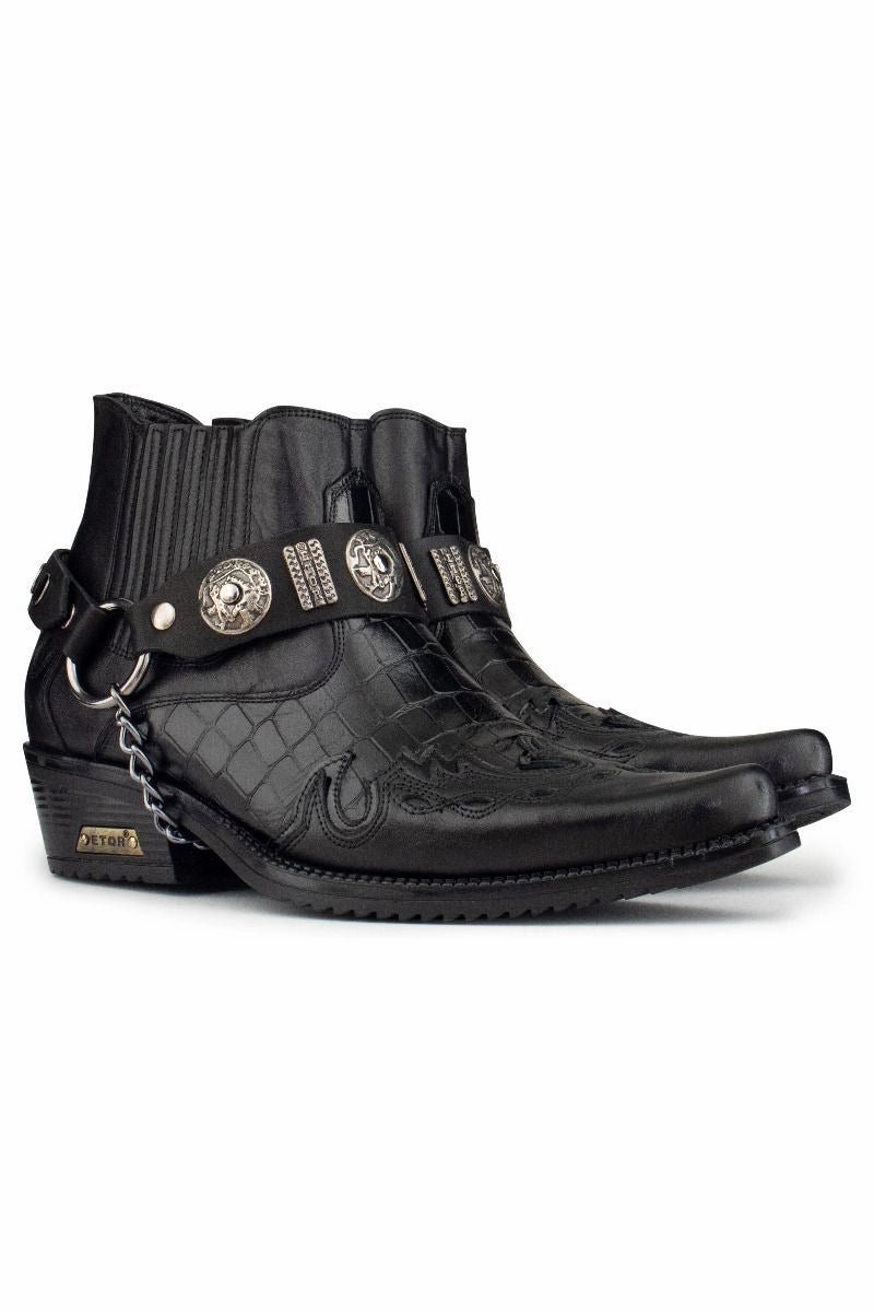 Men's Black Leather Western Winklepicker Gothic Boots