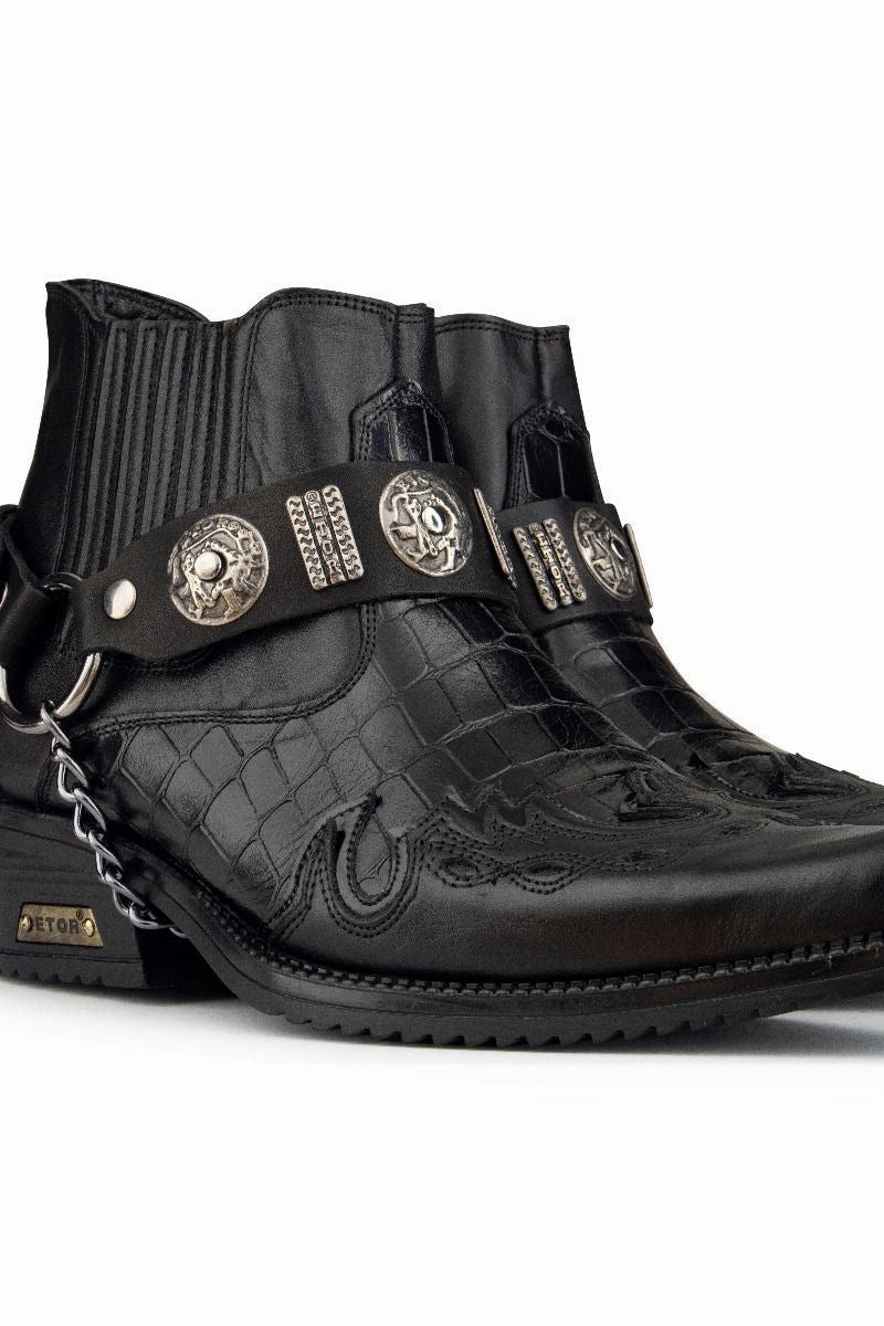Men's Black Leather Western Winklepicker Gothic Boots