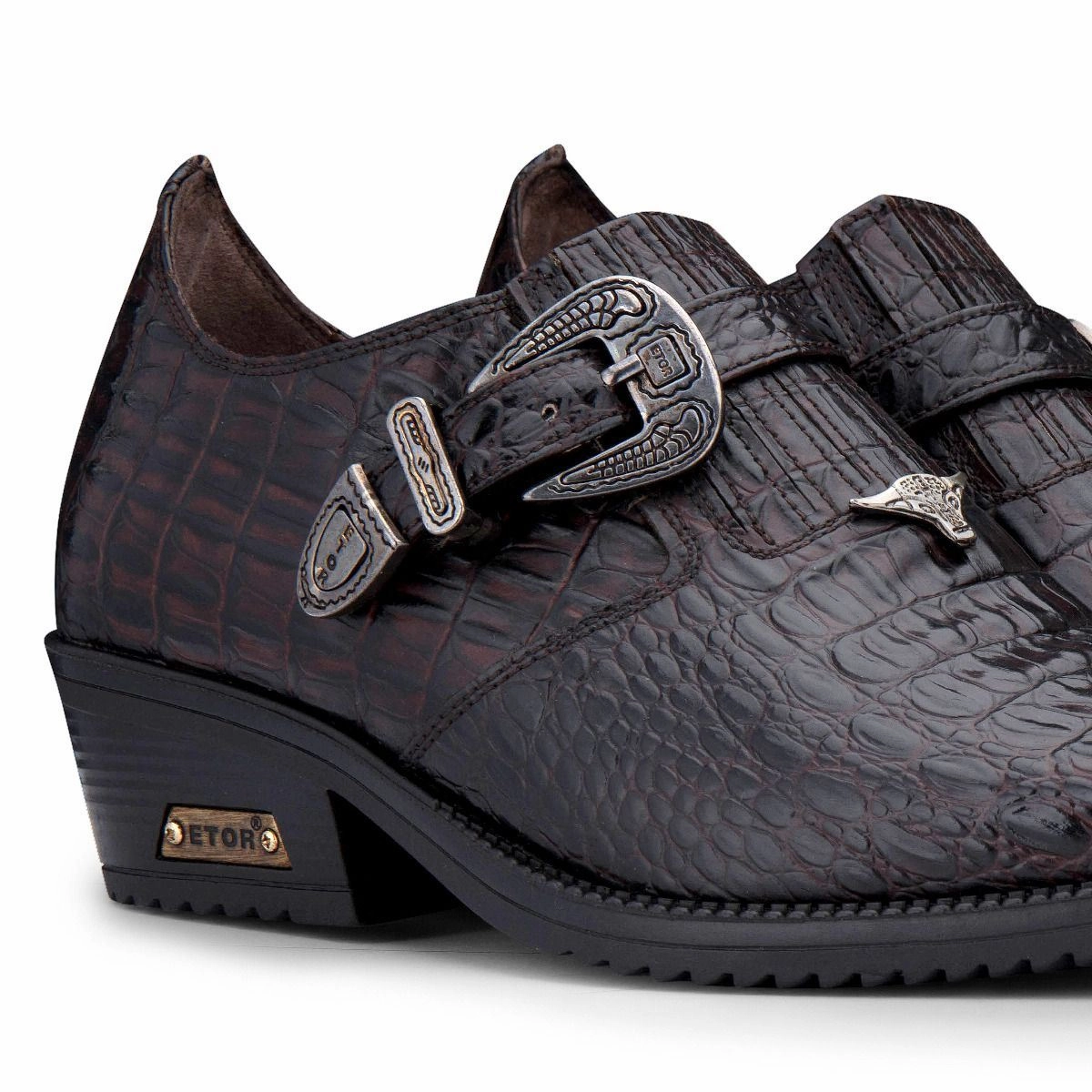 Men's Brown Croc Leather Cuban Heel Winklepicker Shoes