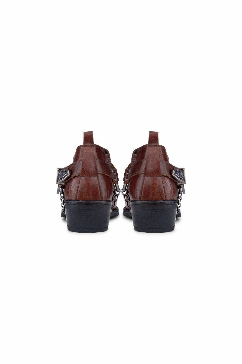 Men's Brown Leather Winklepicker Cowboy Cuban Biker Shoes