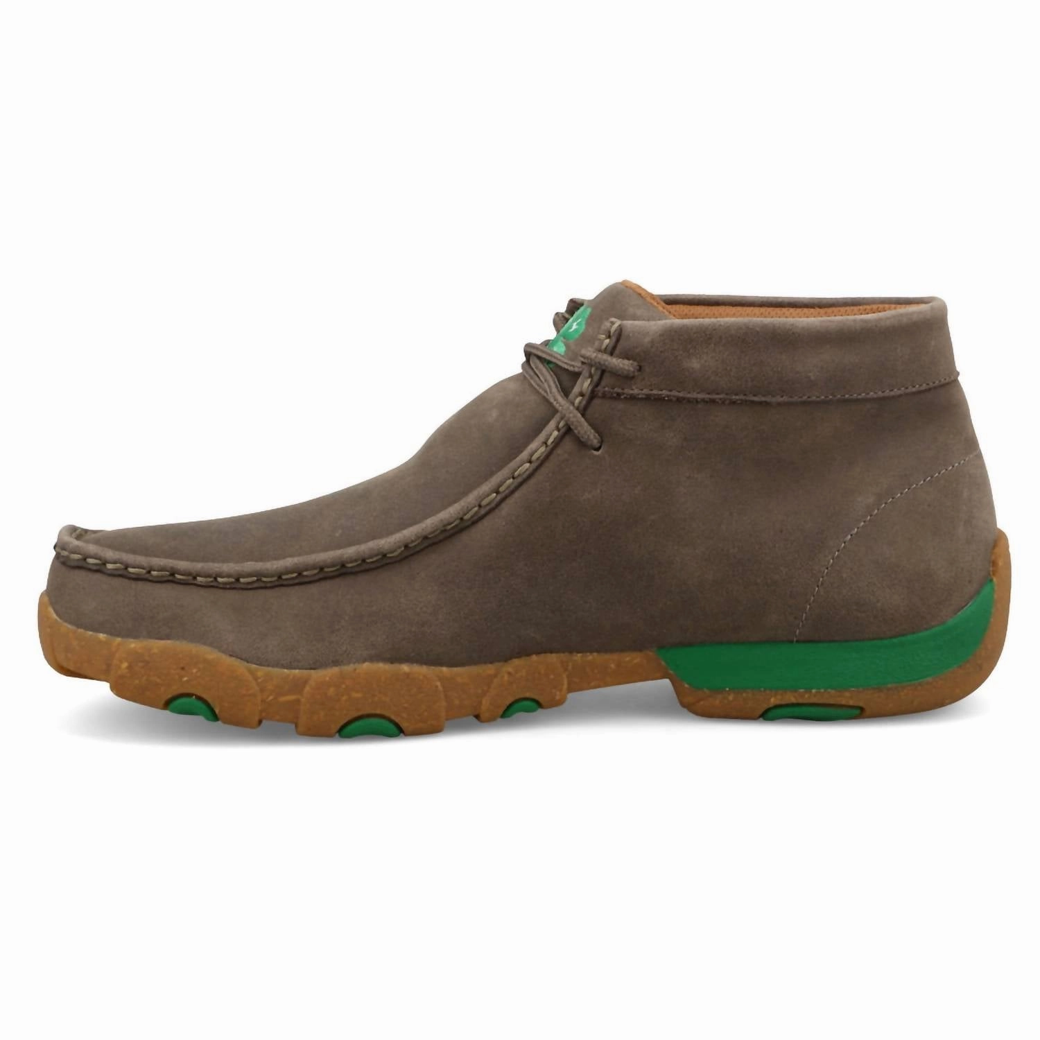Men's Chukka Driving Moc Toe 4H Shoes In Deep Taupe & Kelly Green