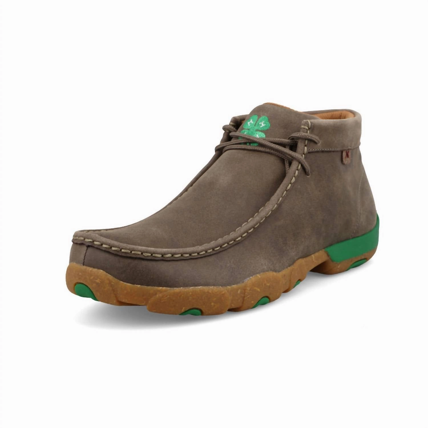 Men's Chukka Driving Moc Toe 4H Shoes In Deep Taupe & Kelly Green