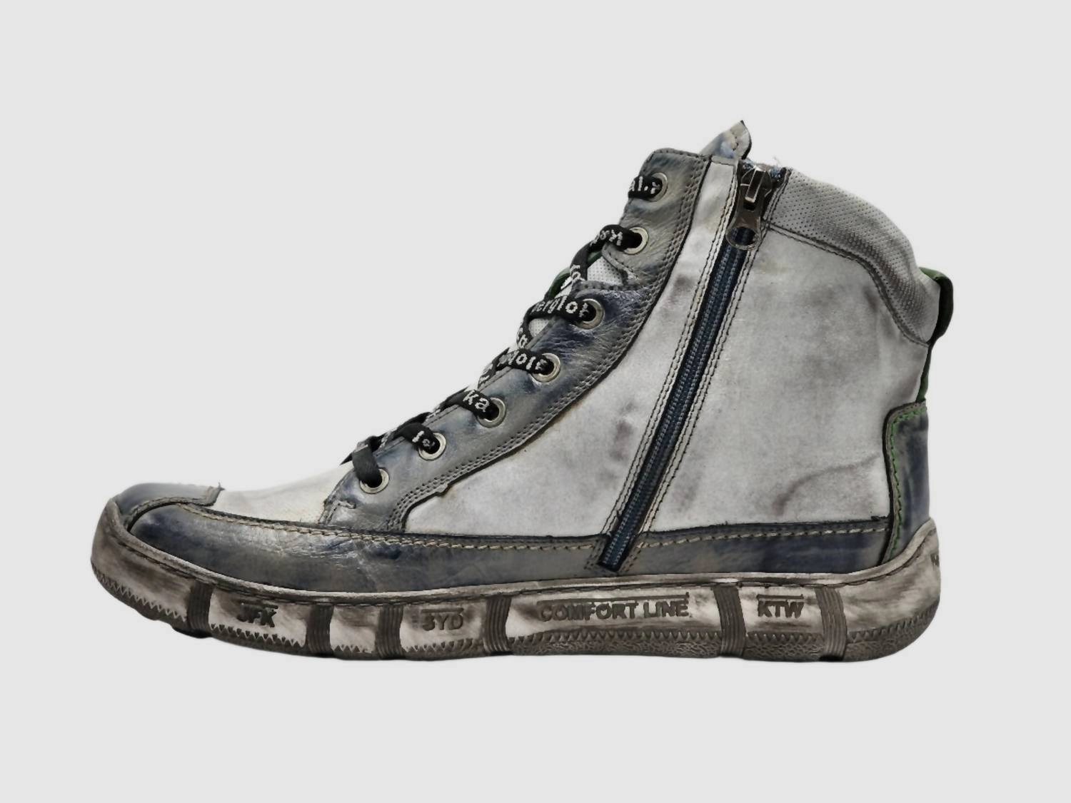 Men's Comfort Thick Wool Lined Zip-Up Leather Boots In Grey/green