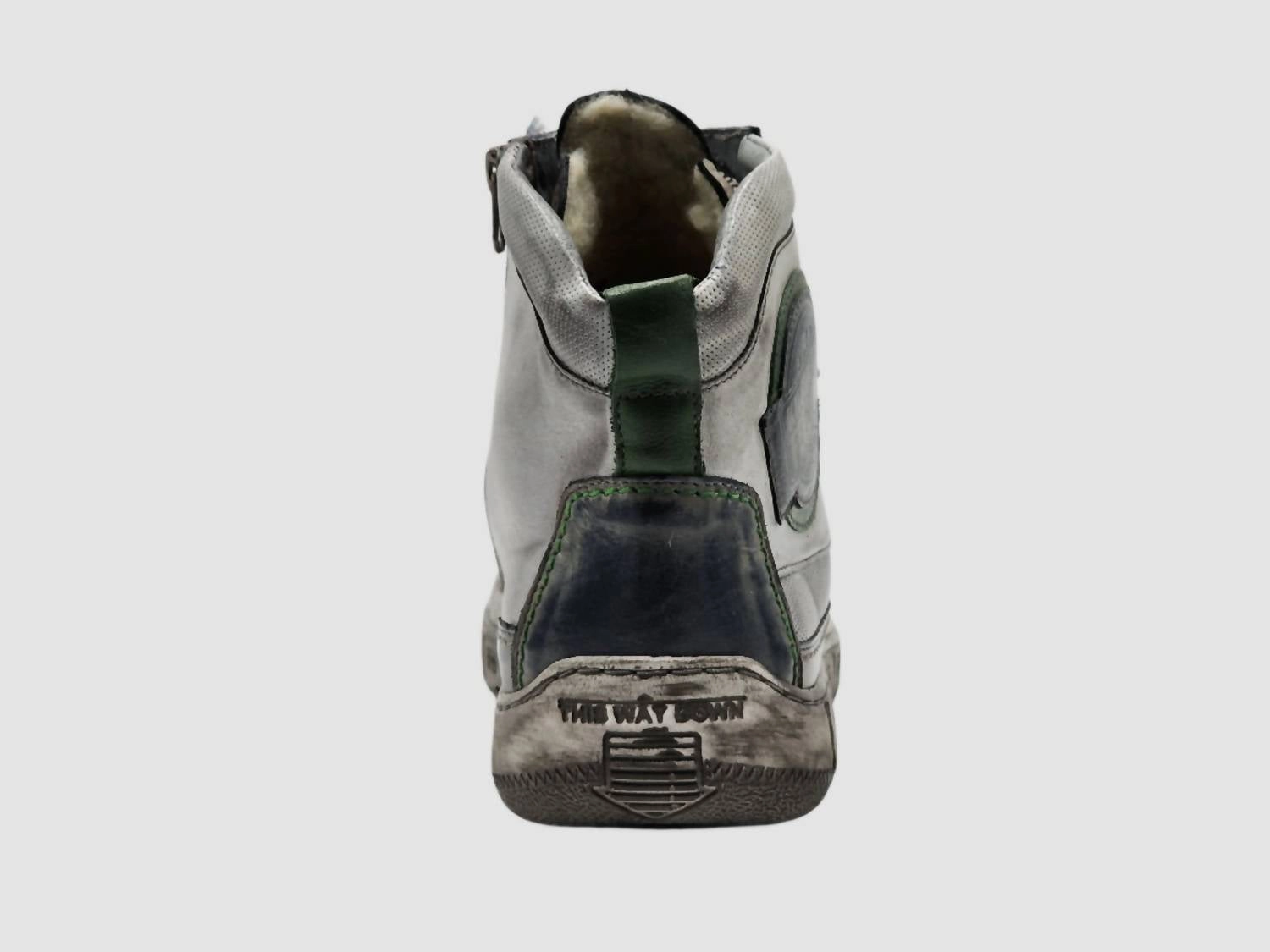 Men's Comfort Thick Wool Lined Zip-Up Leather Boots In Grey/green