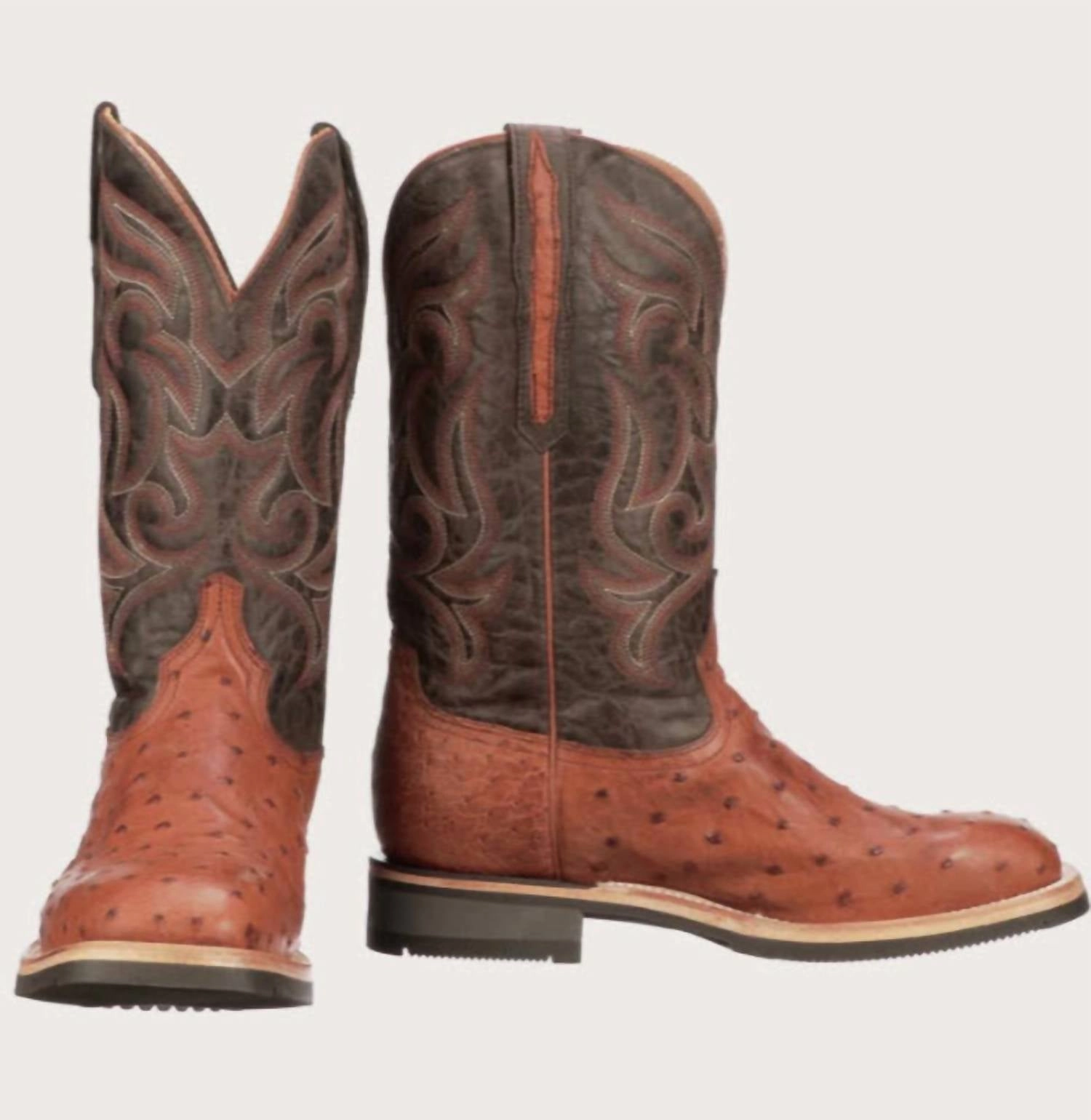 Men's Rowdy Full Quill Ostrich Exotic Boots In Cognac/brown Cheap Mens Boots & Chukkas