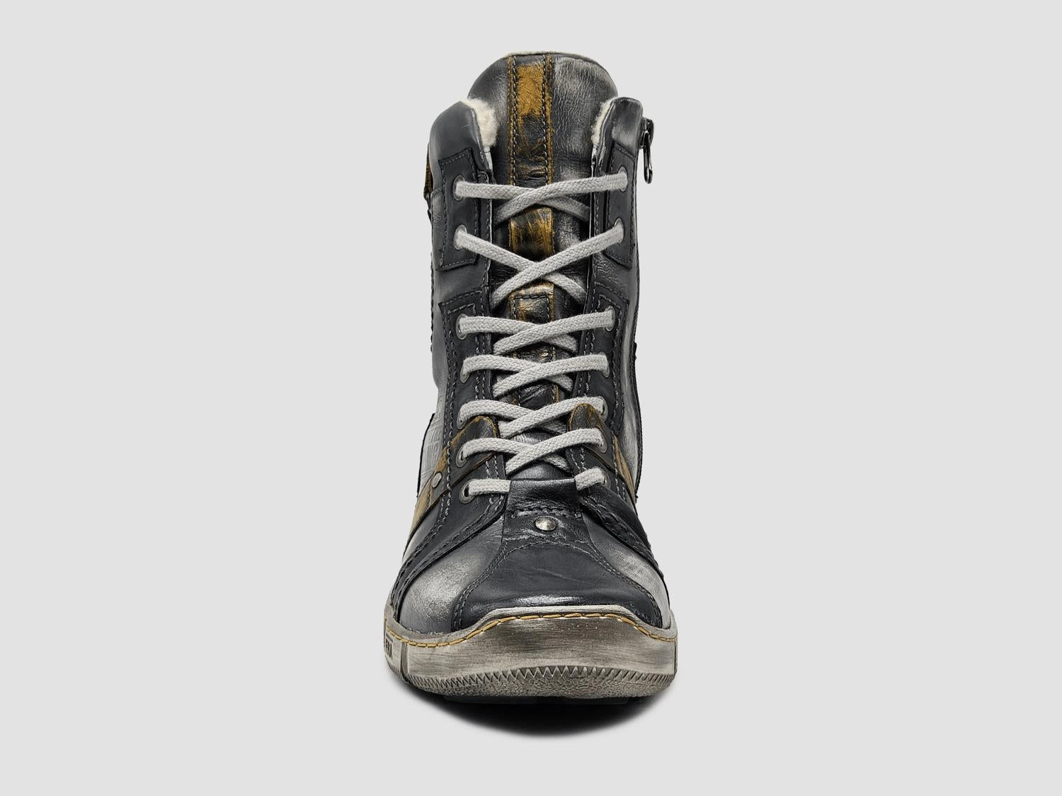 Men's Tall Comfort Thick Wool Lined Zip-Up Leather Boots In Grey/yellow