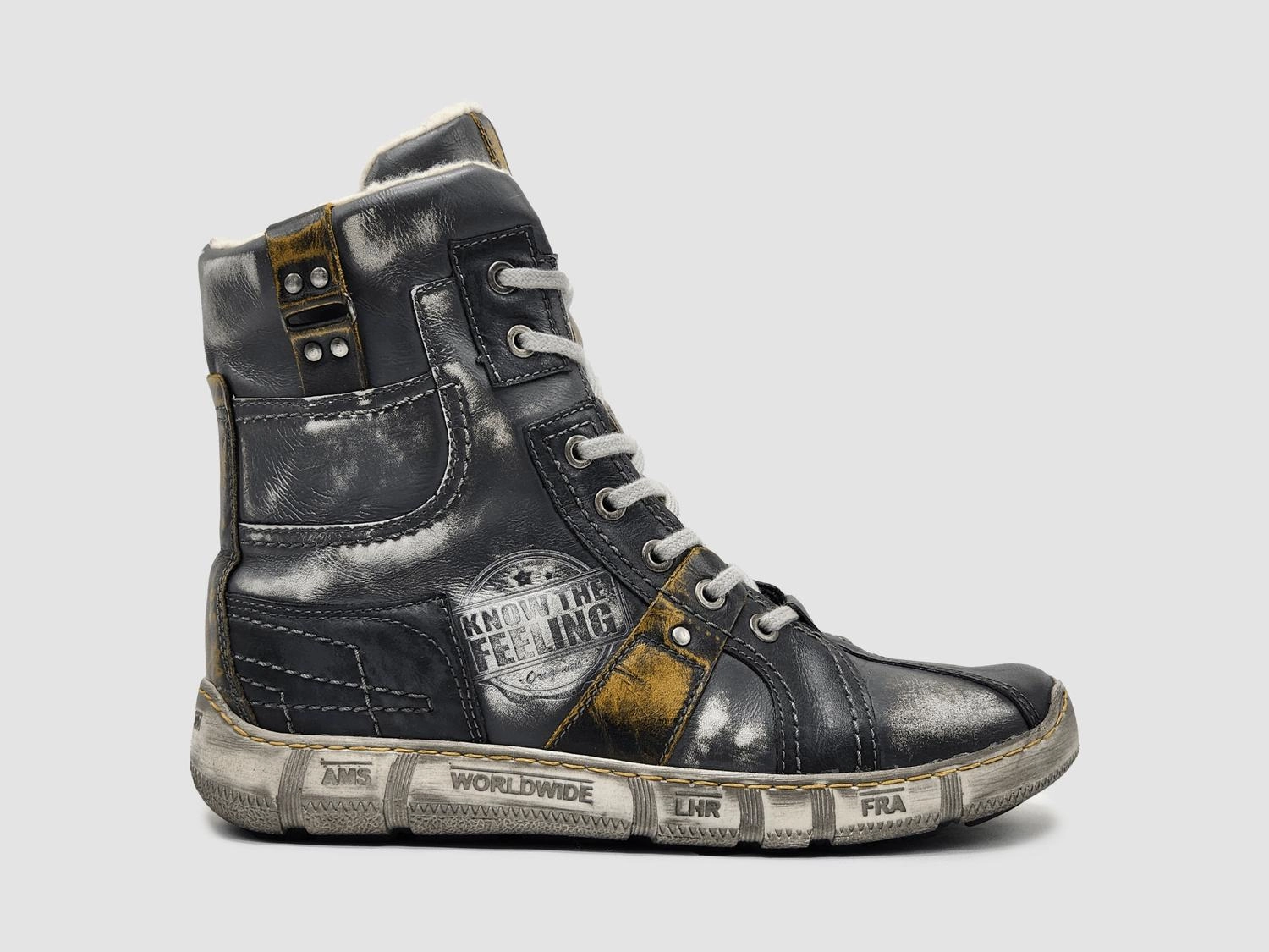 Men's Tall Comfort Thick Wool Lined Zip-Up Leather Boots In Grey/yellow