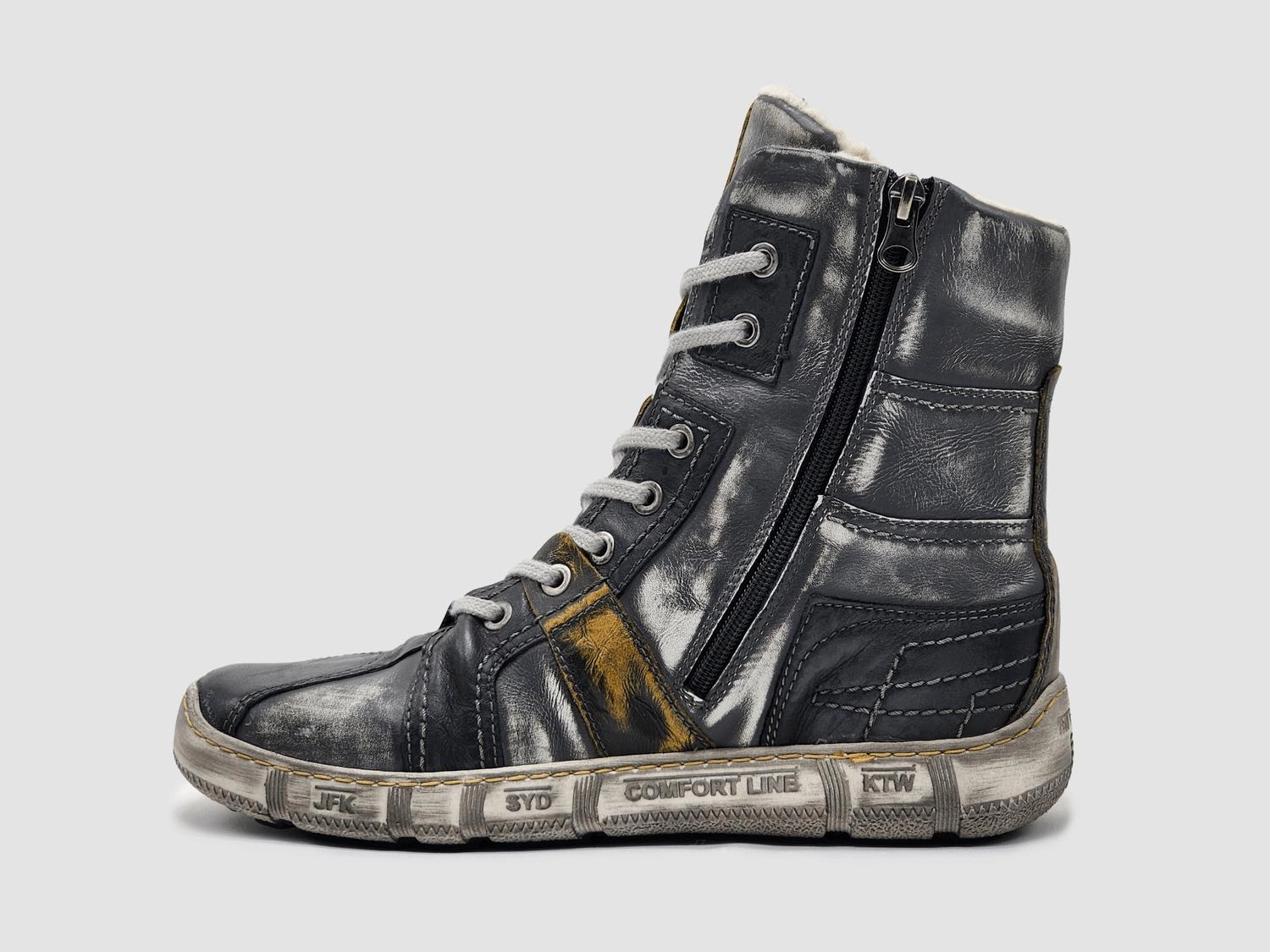 Men's Tall Comfort Thick Wool Lined Zip-Up Leather Boots In Grey/yellow