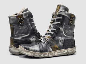 Men's Tall Comfort Thick Wool Lined Zip-Up Leather Boots In Grey/yellow Cheap Mens Boots & Chukkas