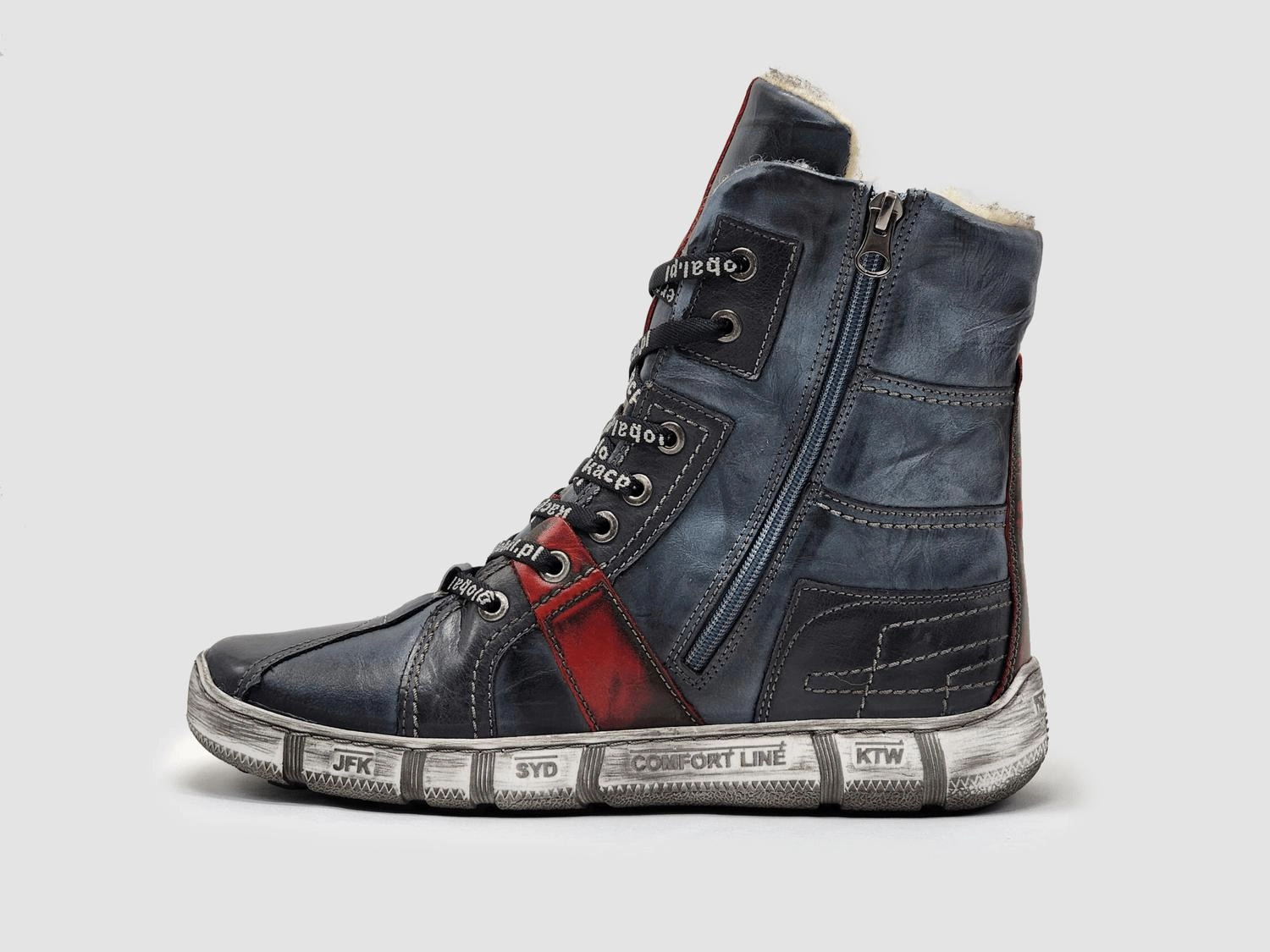 Men's Tall Comfort Thick Wool-Lined Zip-Up Leather Boots In Navy