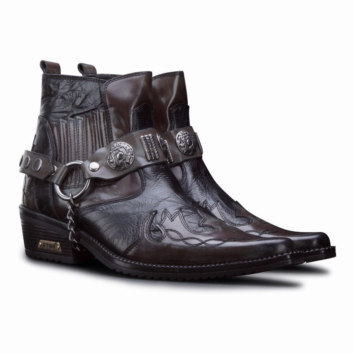 Mens Brown Snakeskin Winklepicker Cowboy Leather Ankle Boots
