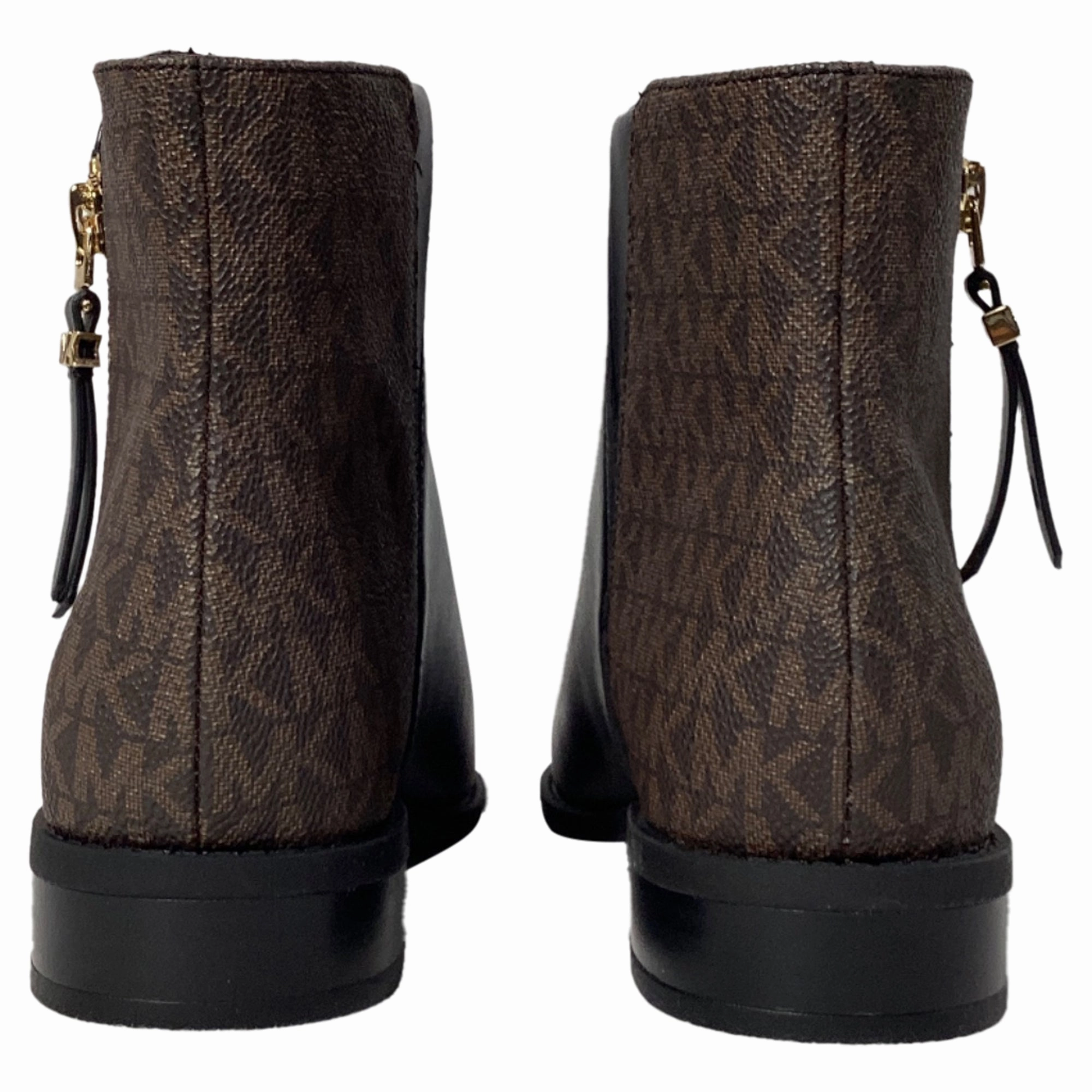 Michael Kors Britt Signature Logo Trim Ankle Boot in Black and Brown Leather