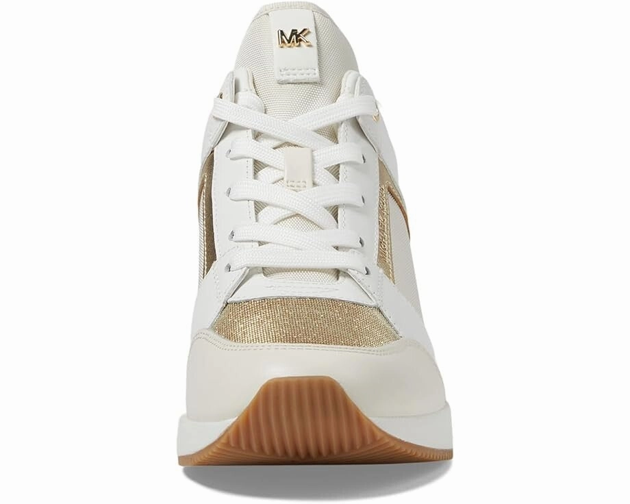 Michael Kors Georgie Womens 8 Pale Gold Leather Chain-Mesh Trainer Shoes ZOGG134