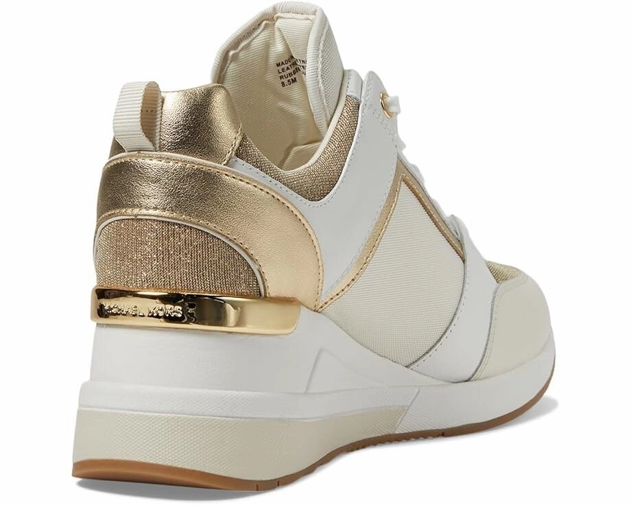 Michael Kors Georgie Womens 8 Pale Gold Leather Chain-Mesh Trainer Shoes ZOGG134