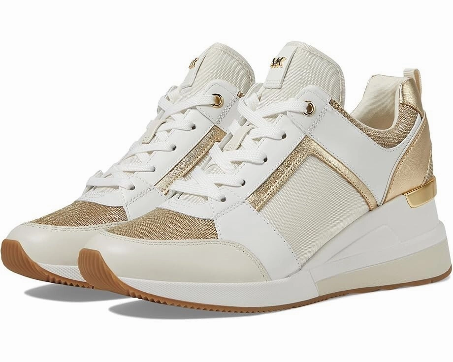 Michael Kors Georgie Womens 8 Pale Gold Leather Chain-Mesh Trainer Shoes ZOGG134 Athletic Shoes for Women discount