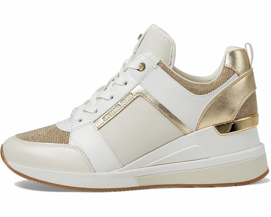 Michael Kors Georgie Womens 8 Pale Gold Leather Chain-Mesh Trainer Shoes ZOGG134