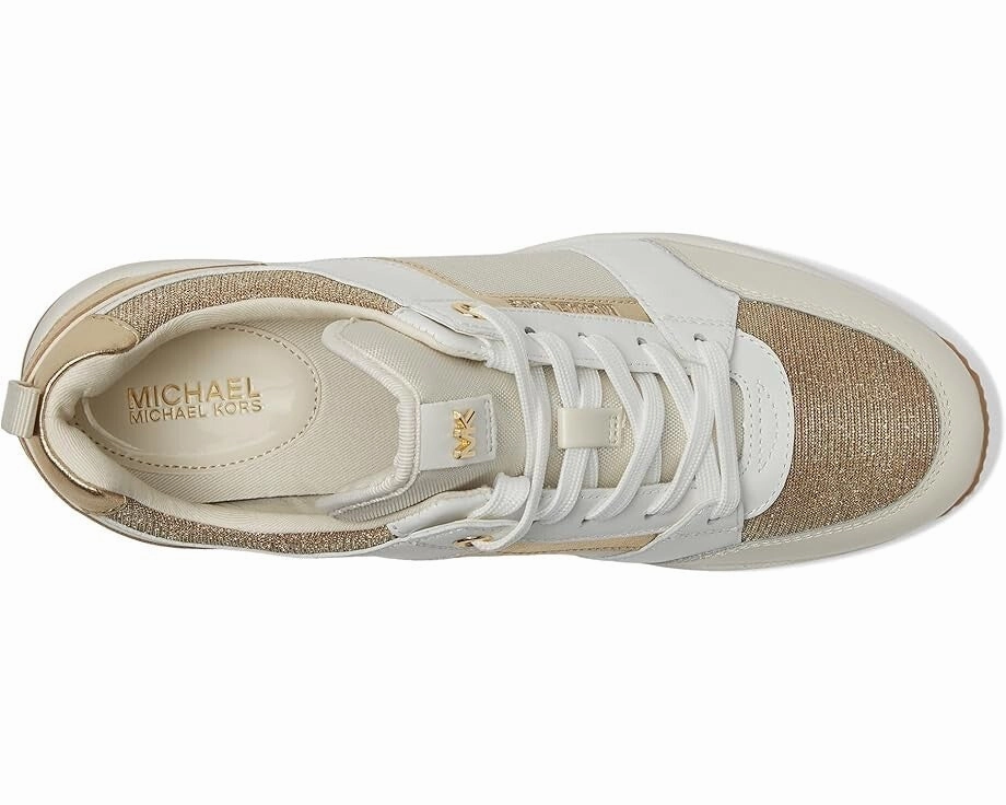 Michael Kors Georgie Womens 8 Pale Gold Leather Chain-Mesh Trainer Shoes ZOGG134