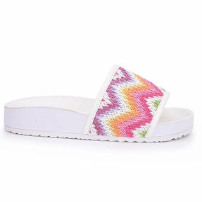 Miss Amber Slide in White Multi Zig Zag - Kids Girls Sandals summer sale