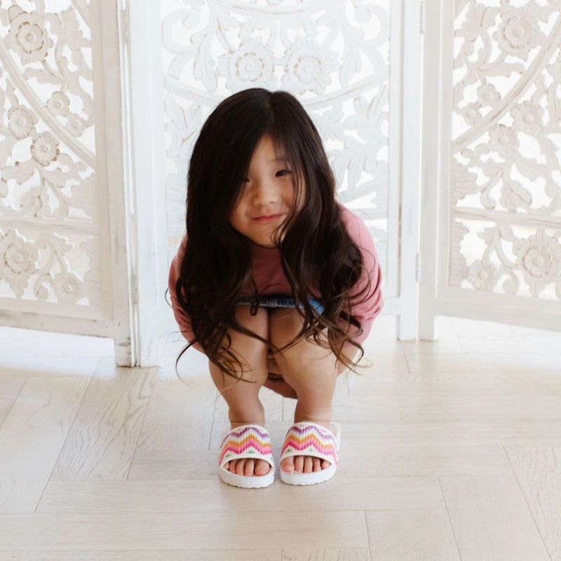 Miss Amber Slide in White Multi Zig Zag - Kids