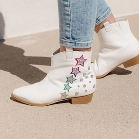 Miss Dallas Western Boot in White Shooting Stars - Kids Girls Boots & Booties sale