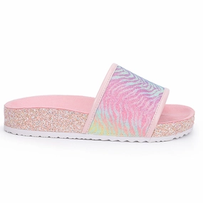 Miss Elsa Slide in Zebra Rainbow Glitter - Kids Girls Sandals summer sale