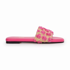Miss Reese Slide in Pink Pom Raffia - Kids Discount Girls Shoes with deals