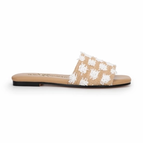 Miss Reese Slide in White Pom Raffia - Kids Girls Sandals summer sale