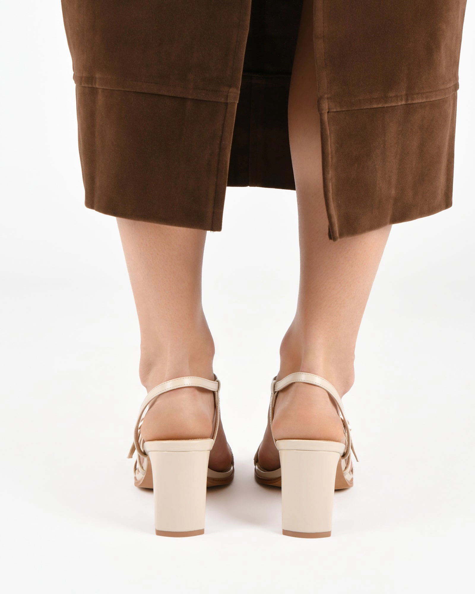 NALA MID HEEL SANDALS OFF WHITE LEATHER