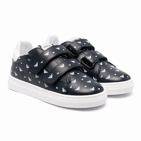 Navy Logo Print Strap Sneakers Discount Boys Footwear online