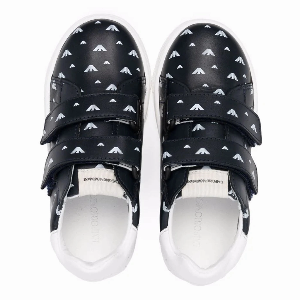 Navy Logo Print Strap Sneakers