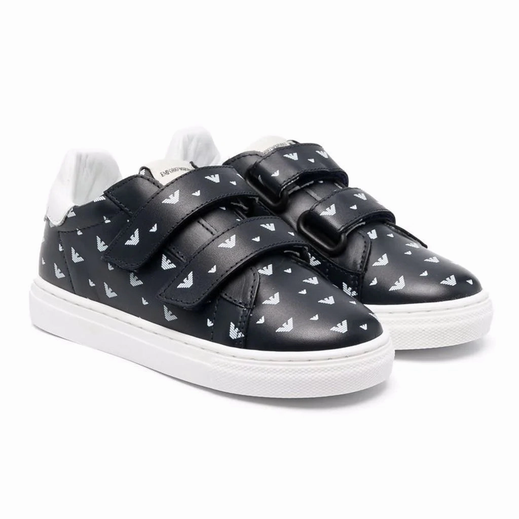 Navy Logo Print Strap Sneakers Discount Boys Footwear online