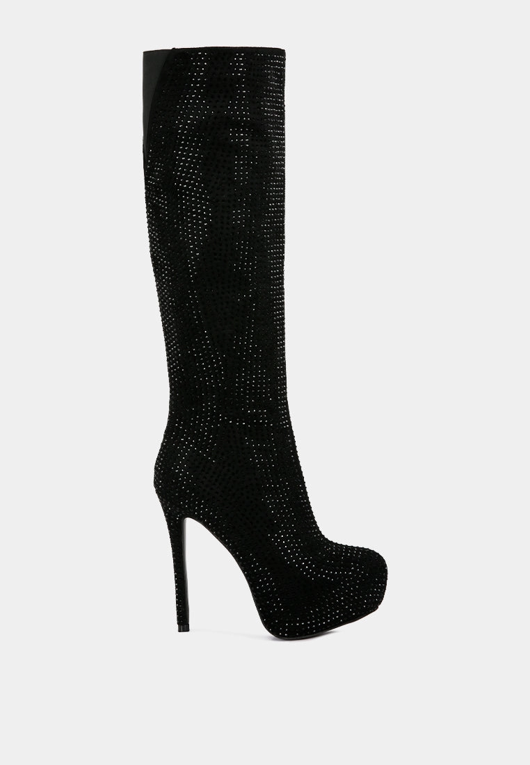 nebula rhinestone embellished stiletto calf boots