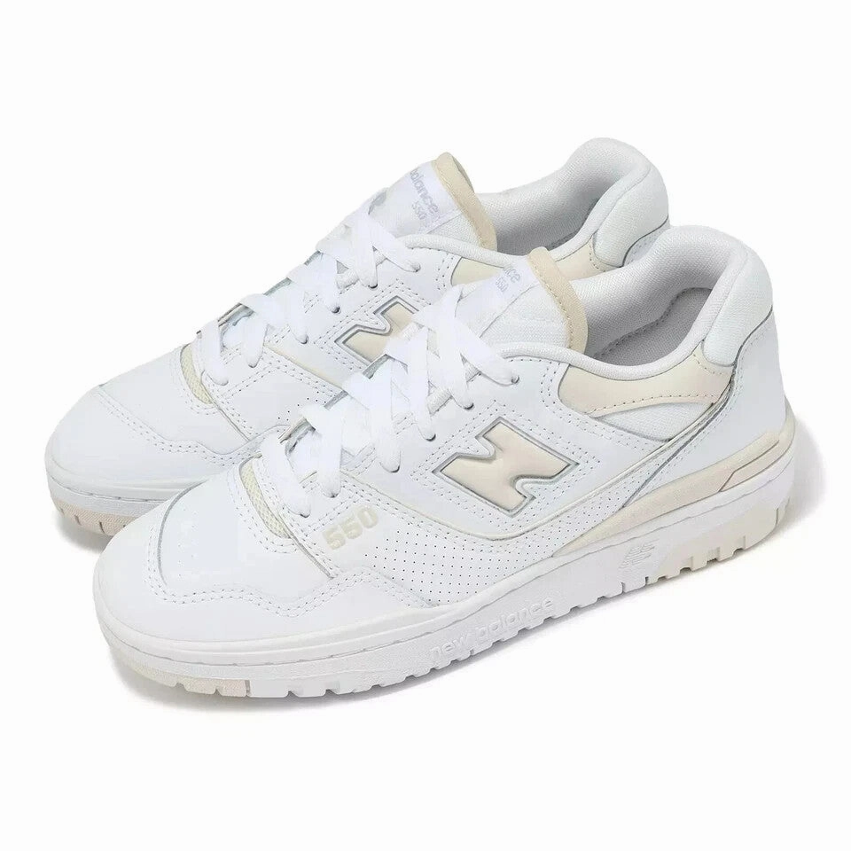 New Balance 550 BBW550BK Sneakers Women's White Leather Lifestyle Shoes TF6651 (White,9.5)