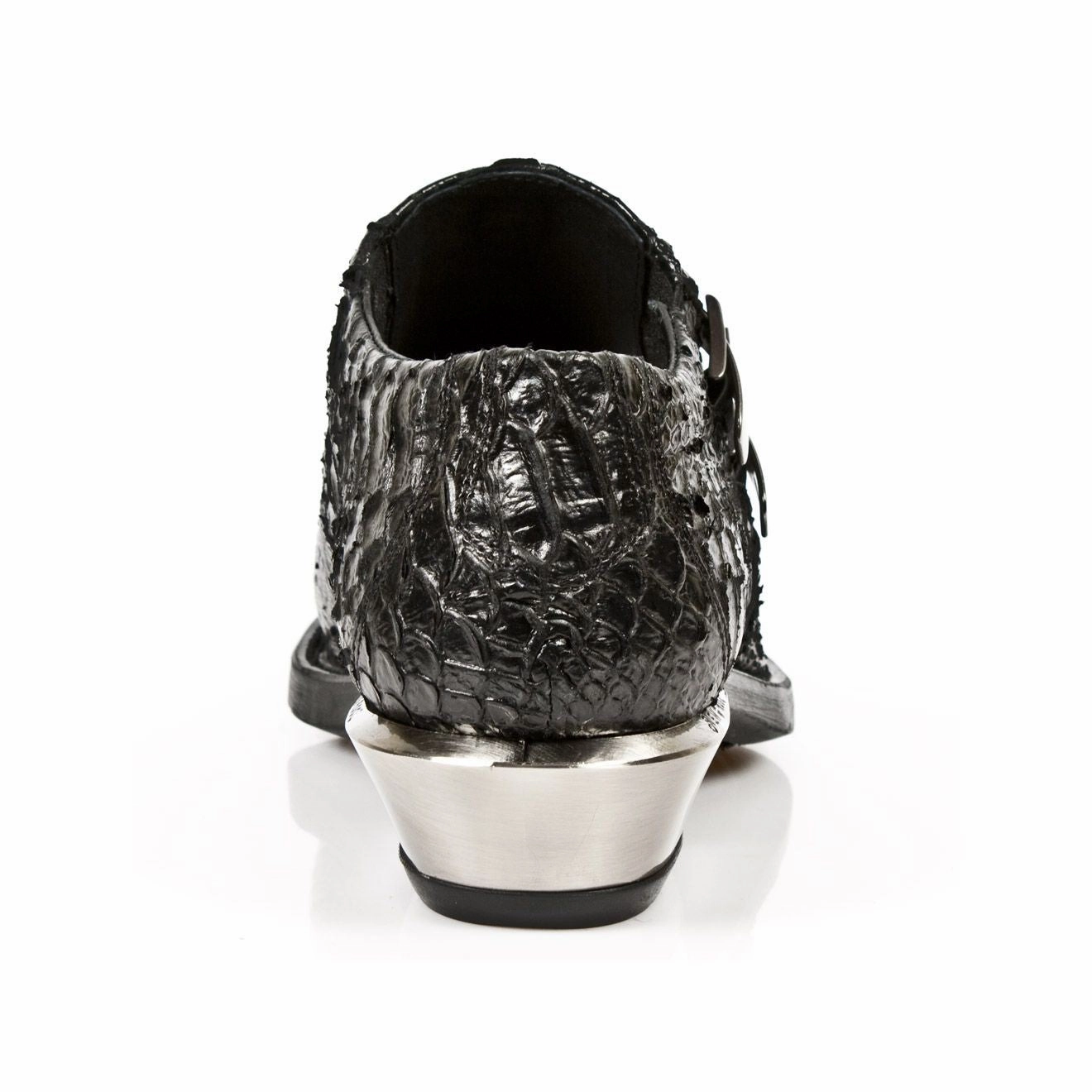 New Rock Embossed Python Black Leather Buckled Shoes-7934-S2