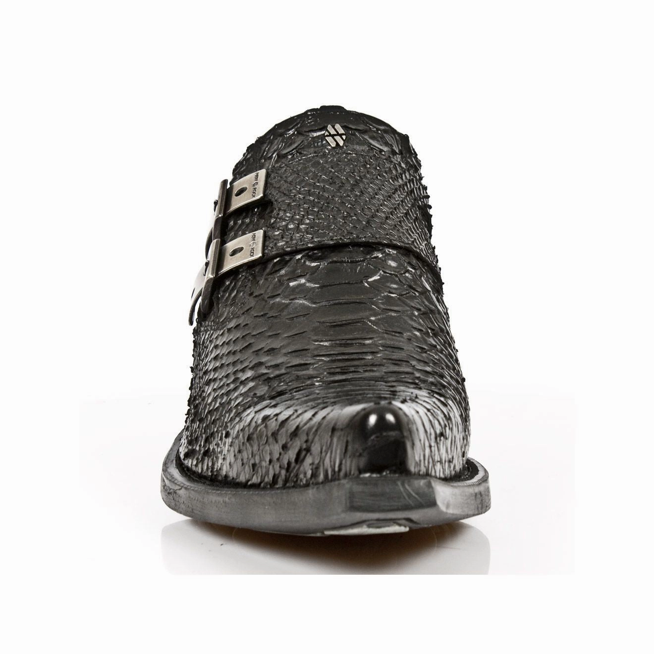 New Rock Embossed Python Black Leather Buckled Shoes-7934-S2