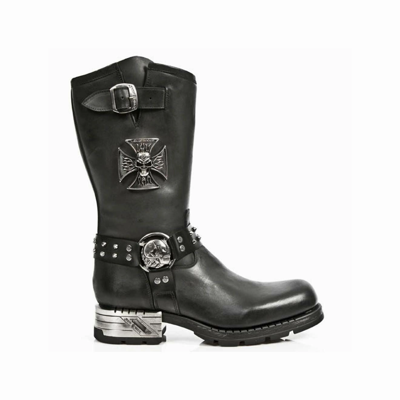 New Rock Men's Black Leather Gothic Cowboy Boots- MR030-S1