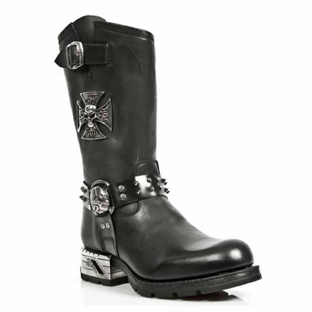 New Rock Men's Black Leather Gothic Cowboy Boots- MR030-S1 Mens Chukka Boots outlet deals