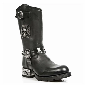 New Rock Men's Black Leather Gothic Cowboy Boots- MR030-S1 Mens Chukka Boots outlet deals