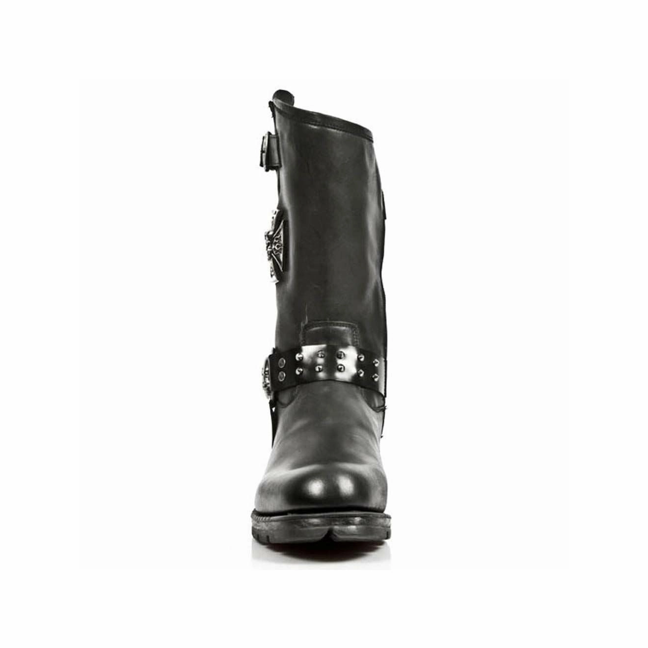 New Rock Men's Black Leather Gothic Cowboy Boots- MR030-S1