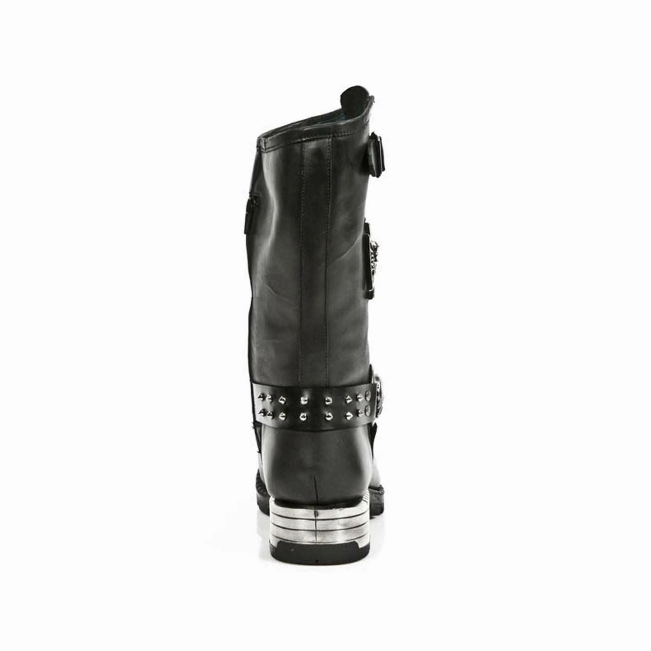 New Rock Men's Black Leather Gothic Cowboy Boots- MR030-S1